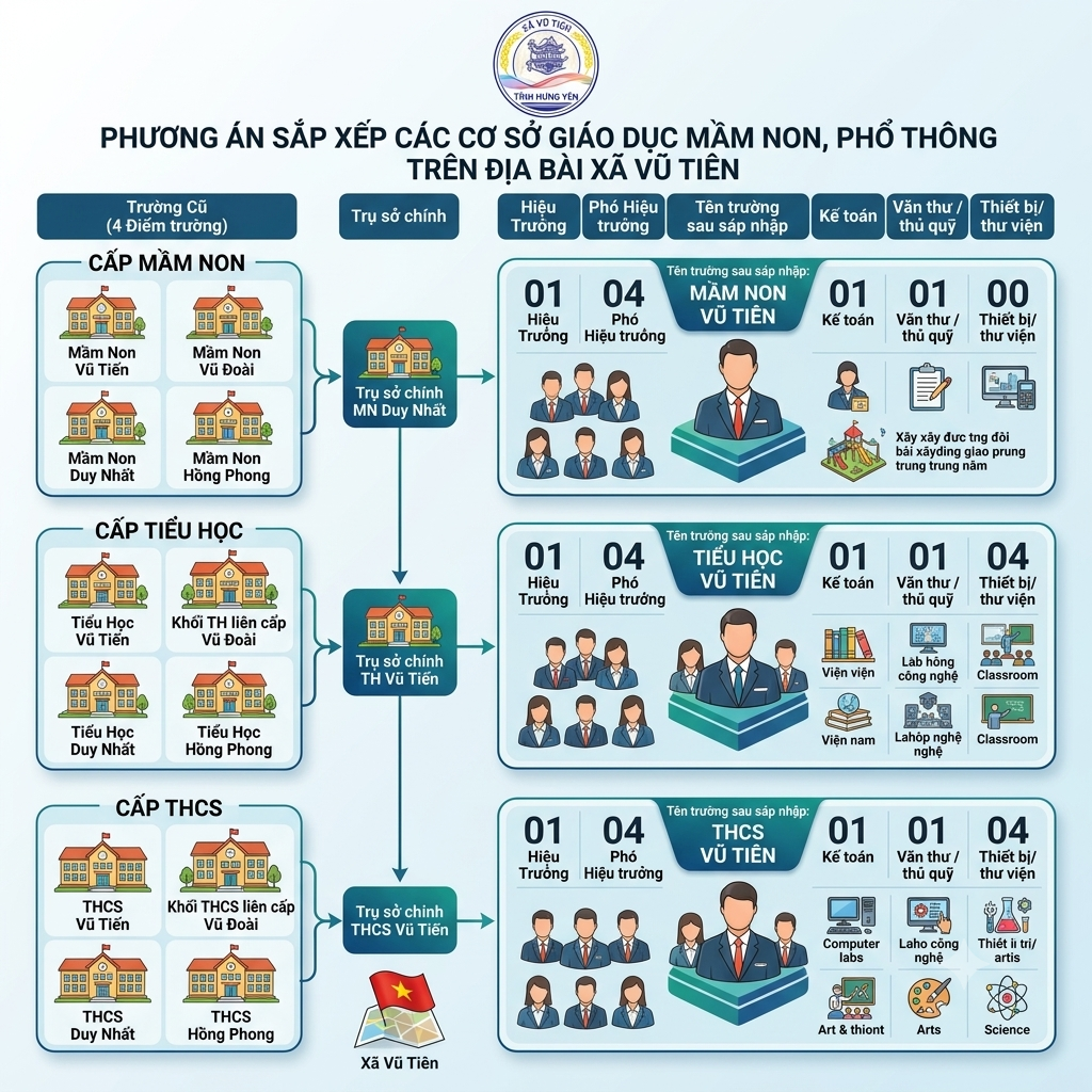 Vũ Tiên tổ chức hội nghị tham gia ý kiến dự thảo Đề án sắp xếp các cơ sở giáo dục mầm non, phổ thông công lập trên địa bàn
